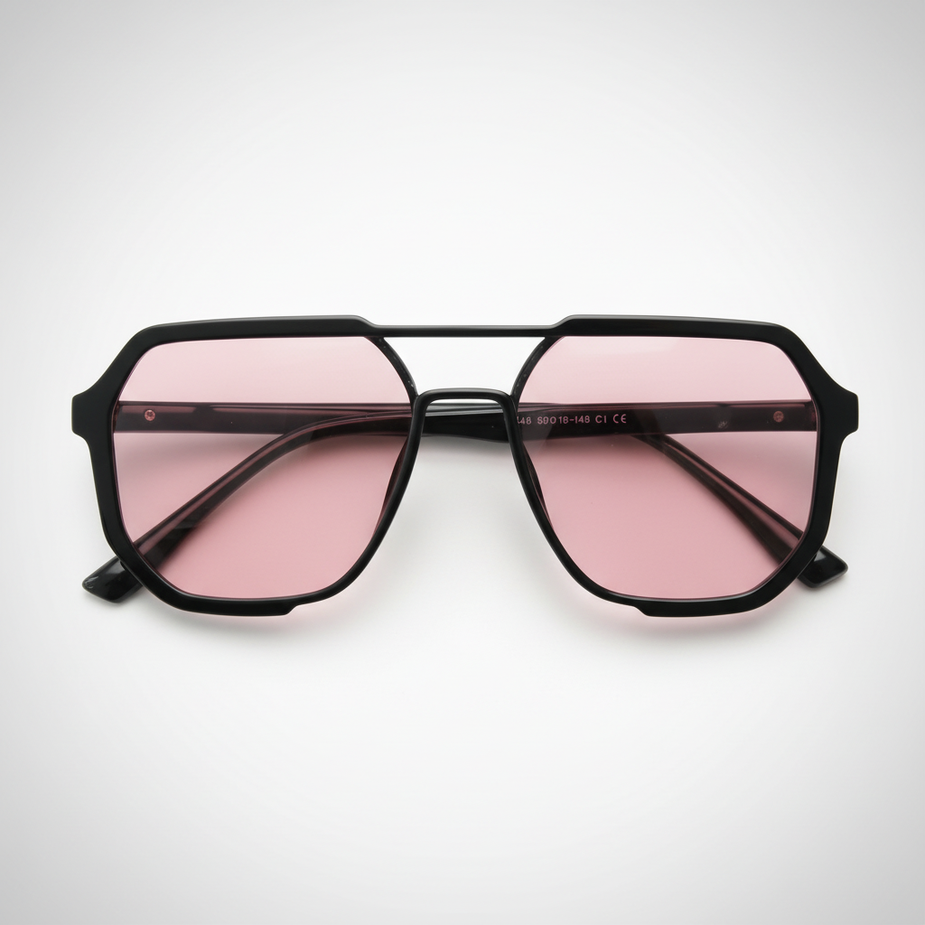 Poppy Pink Tinted Lens Sunglasses - Glossy black Geometric TR90 Frame