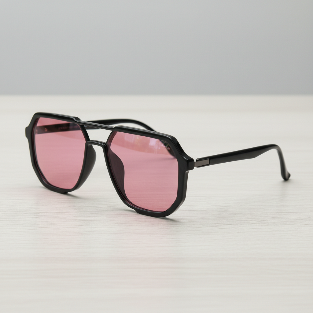 Poppy Pink Tinted Lens Sunglasses - Glossy black Geometric TR90 Frame