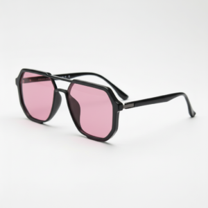 Poppy Pink Tinted Lens Sunglasses - Glossy black Geometric TR90 Frame