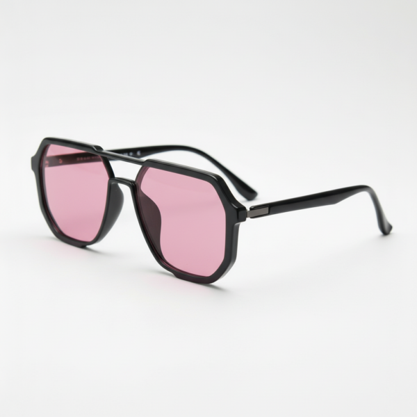Poppy Pink Tinted Lens Sunglasses - Glossy black Geometric TR90 Frame