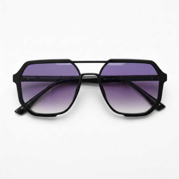 Poppy Purple Gradient Lens Sunglasses - Glossy black Geometric TR90 Frame
