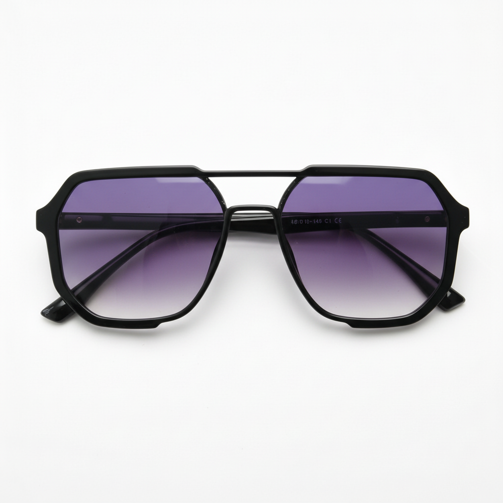 Poppy Purple Gradient Lens Sunglasses - Glossy black Geometric TR90 Frame