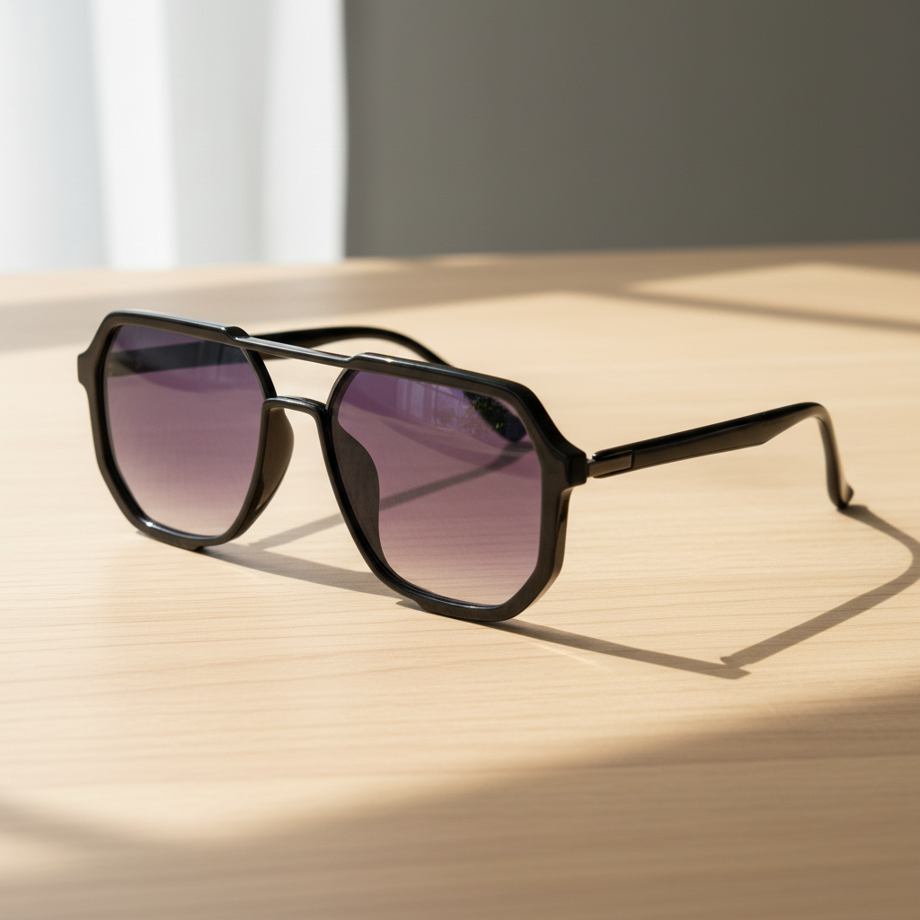 Poppy Purple Gradient Lens Sunglasses - Glossy black Geometric TR90 Frame