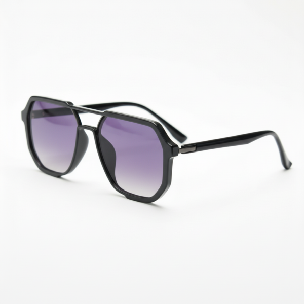 Poppy Purple Gradient Lens Sunglasses - Glossy black Geometric TR90 Frame