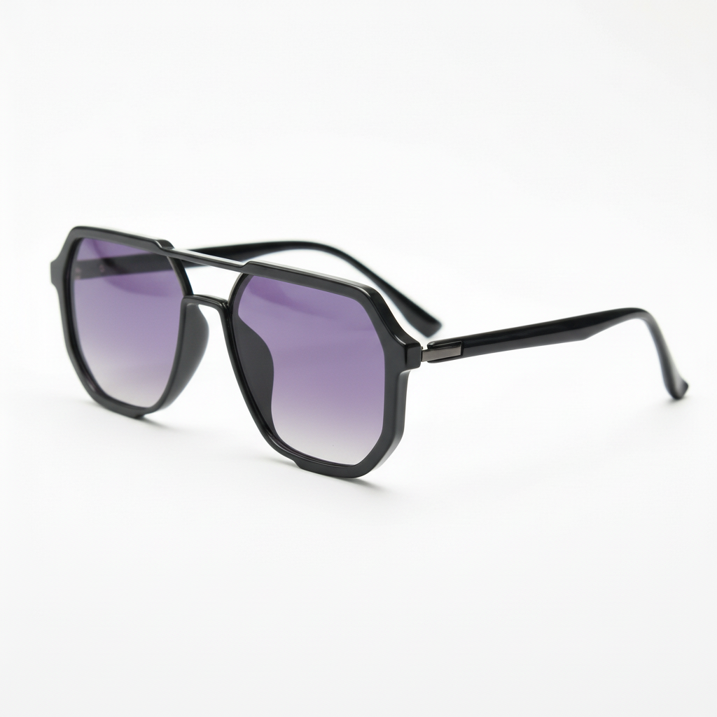 Poppy Purple Gradient Lens Sunglasses - Glossy black Geometric TR90 Frame