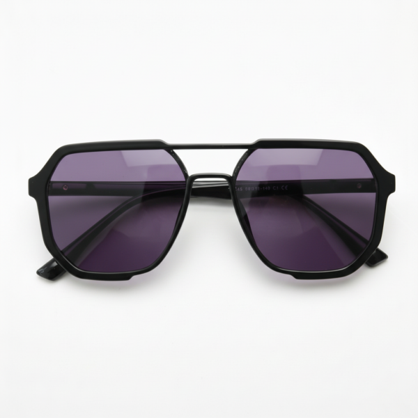 Poppy Purple Tinted Lens Sunglasses - Glossy black Geometric TR90 Frame