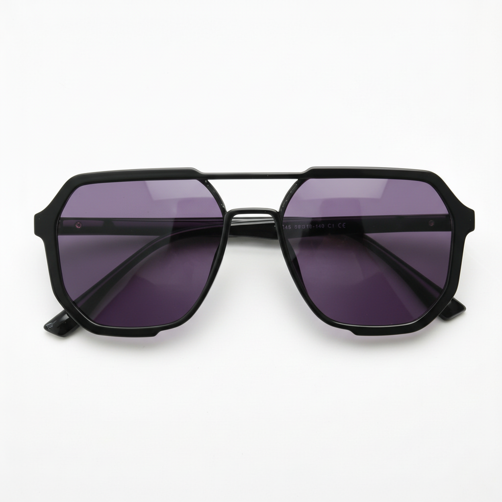 Poppy Purple Tinted Lens Sunglasses - Glossy black Geometric TR90 Frame