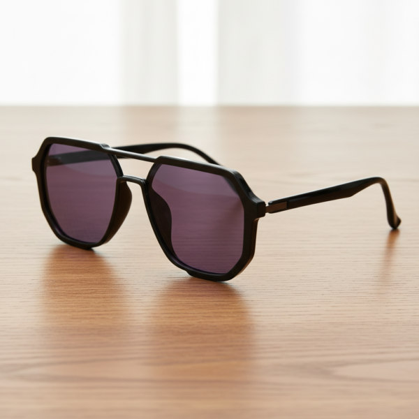 Poppy Purple Tinted Lens Sunglasses - Glossy black Geometric TR90 Frame