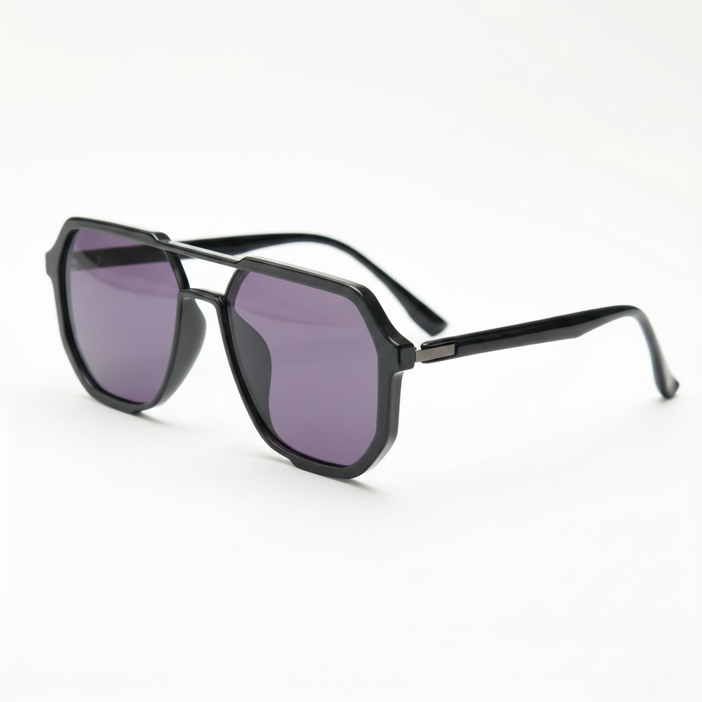 Poppy Purple Tinted Lens Sunglasses - Glossy black Geometric TR90 Frame