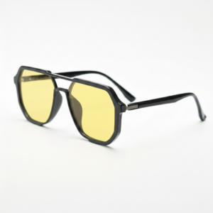 Poppy Night Driving Glasses (Yellow Tint) - Glossy black Geometric TR90 Frame