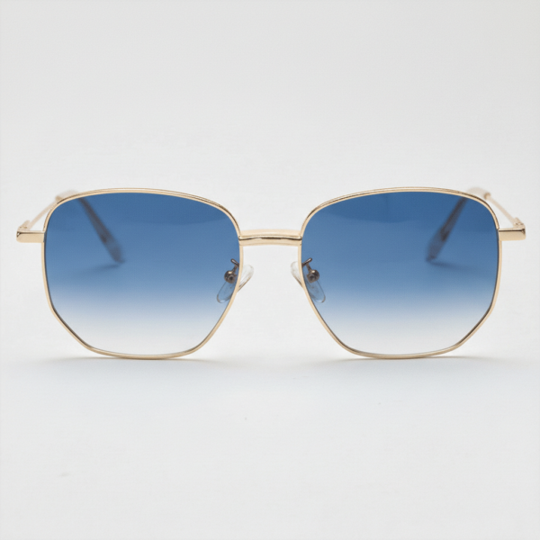 Ruth Blue Gradient Lens Sunglasses - Gold Geometric Metal Frame
