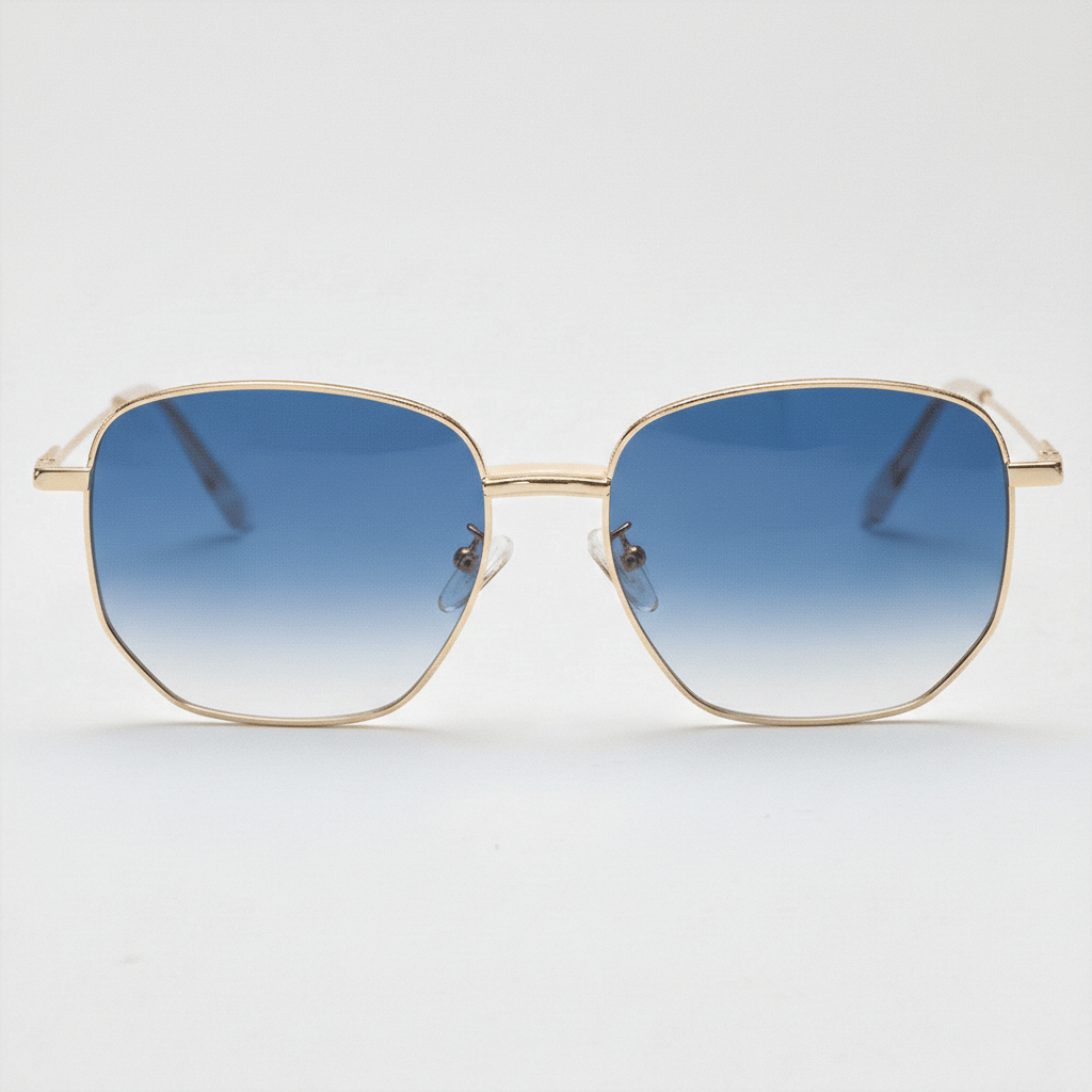 Ruth Blue Gradient Lens Sunglasses - Gold Geometric Metal Frame