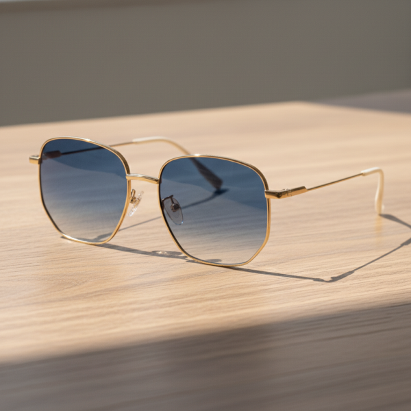 Ruth Blue Gradient Lens Sunglasses - Gold Geometric Metal Frame