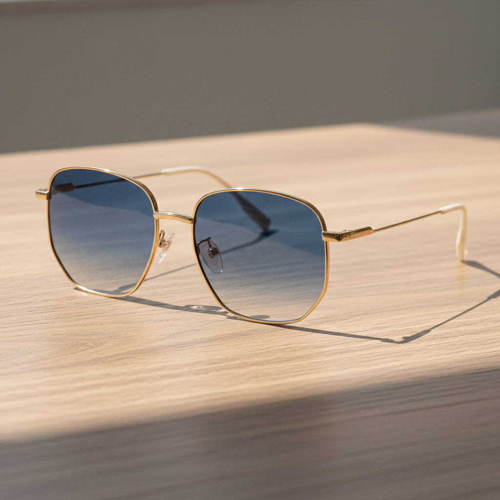 Ruth Blue Gradient Lens Sunglasses - Gold Geometric Metal Frame