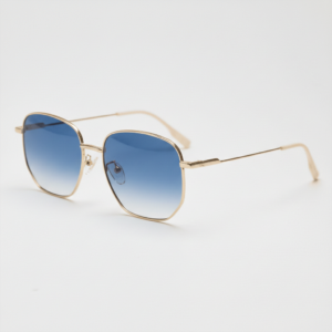 Ruth Blue Gradient Lens Sunglasses - Gold Geometric Metal Frame