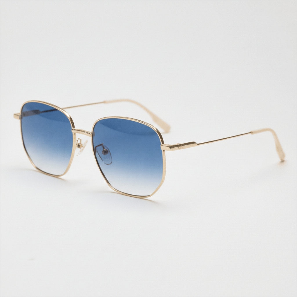 Ruth Blue Gradient Lens Sunglasses - Gold Geometric Metal Frame