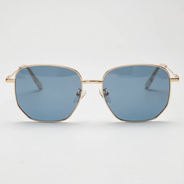 Ruth Blue Tinted Lens Sunglasses - Gold Geometric Metal Frame