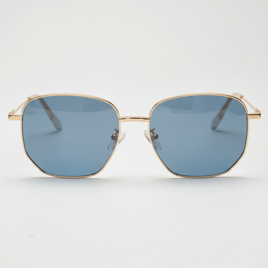 Ruth Blue Tinted Lens Sunglasses - Gold Geometric Metal Frame