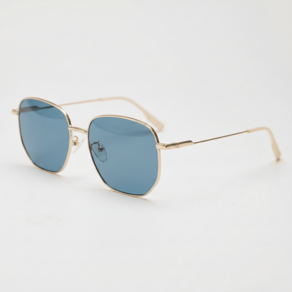 Ruth Blue Tinted Lens Sunglasses - Gold Geometric Metal Frame