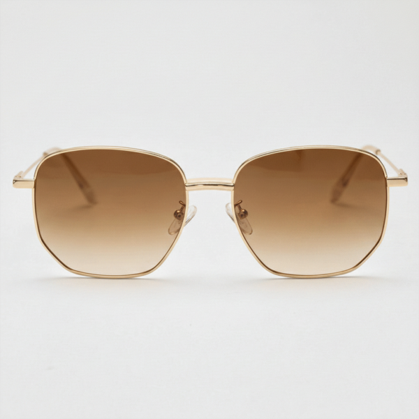 Ruth Brown Gradient Lens Sunglasses - Gold Geometric Metal Frame