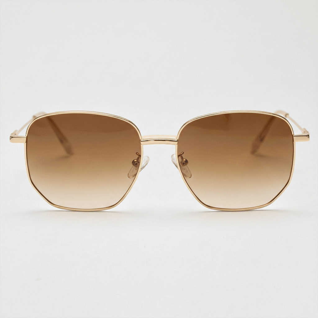 Ruth Brown Gradient Lens Sunglasses - Gold Geometric Metal Frame