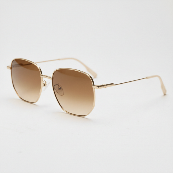 Ruth Brown Gradient Lens Sunglasses - Gold Geometric Metal Frame
