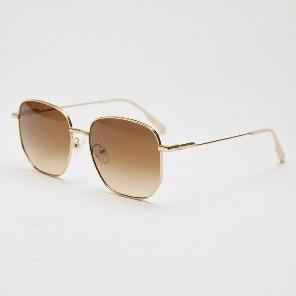 Ruth Brown Gradient Lens Sunglasses - Gold Geometric Metal Frame