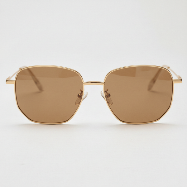 Ruth Brown Tinted Lens Sunglasses - Gold Geometric Metal Frame