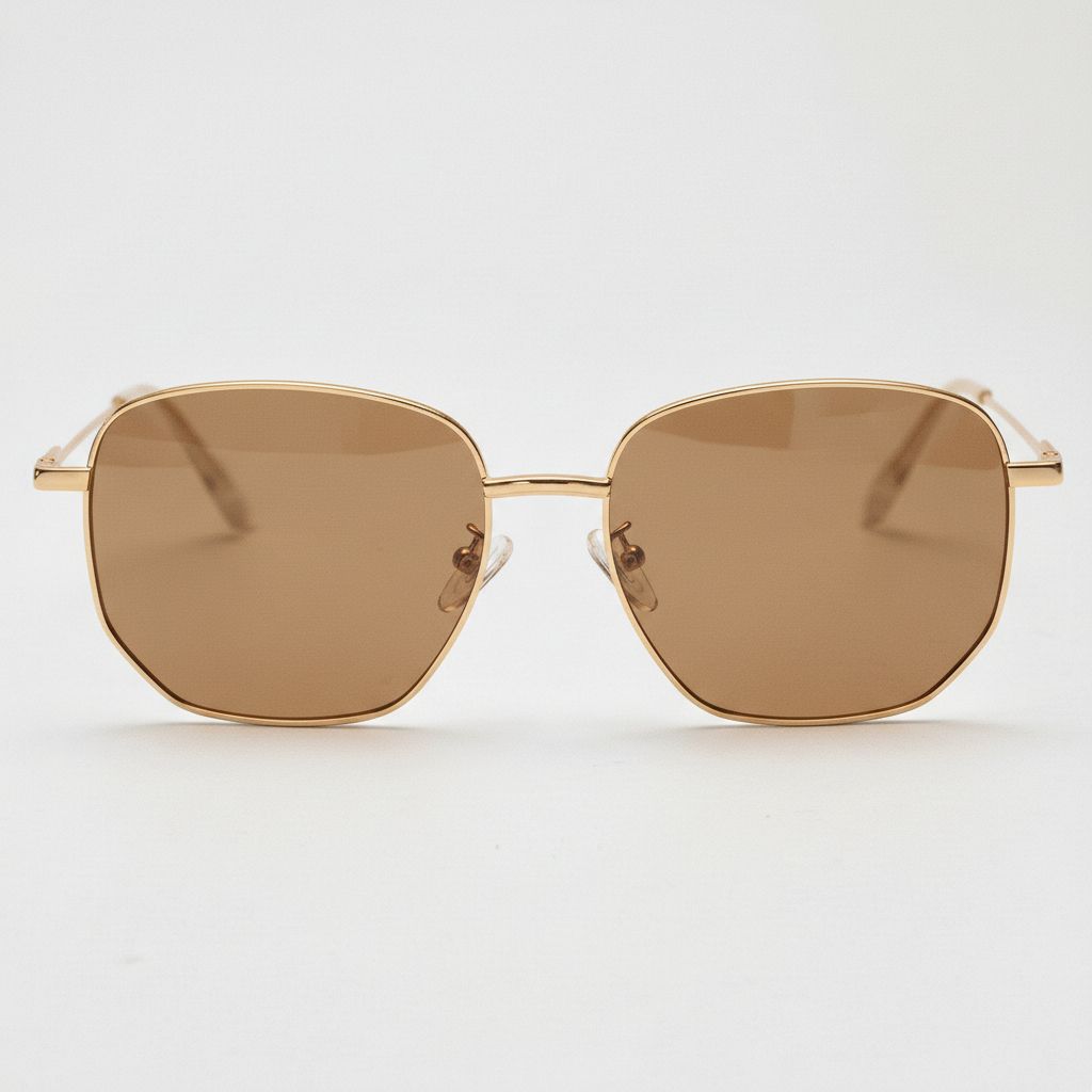 Ruth Brown Tinted Lens Sunglasses - Gold Geometric Metal Frame