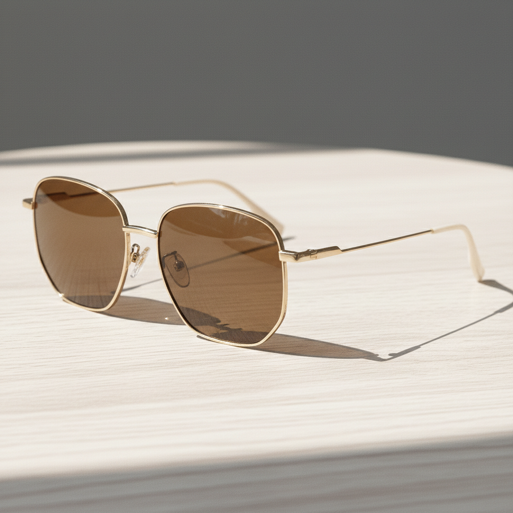 Ruth Brown Tinted Lens Sunglasses - Gold Geometric Metal Frame