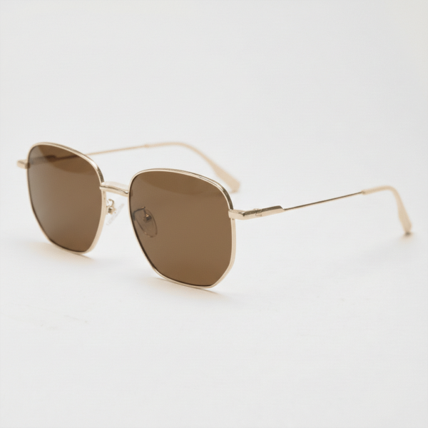Ruth Brown Tinted Lens Sunglasses - Gold Geometric Metal Frame