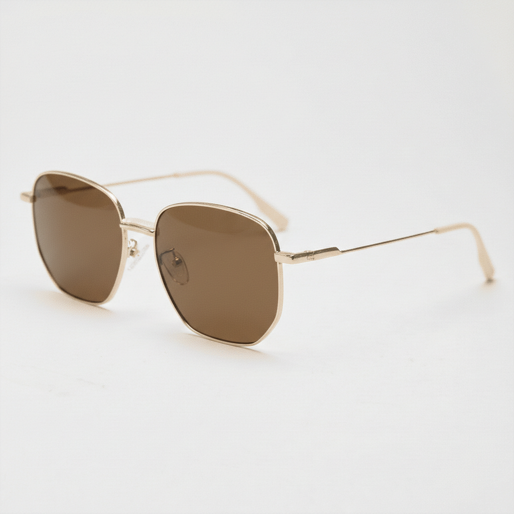 Ruth Brown Tinted Lens Sunglasses - Gold Geometric Metal Frame