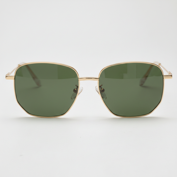 Ruth Green Tinted Lens Sunglasses - Gold Geometric Metal Frame