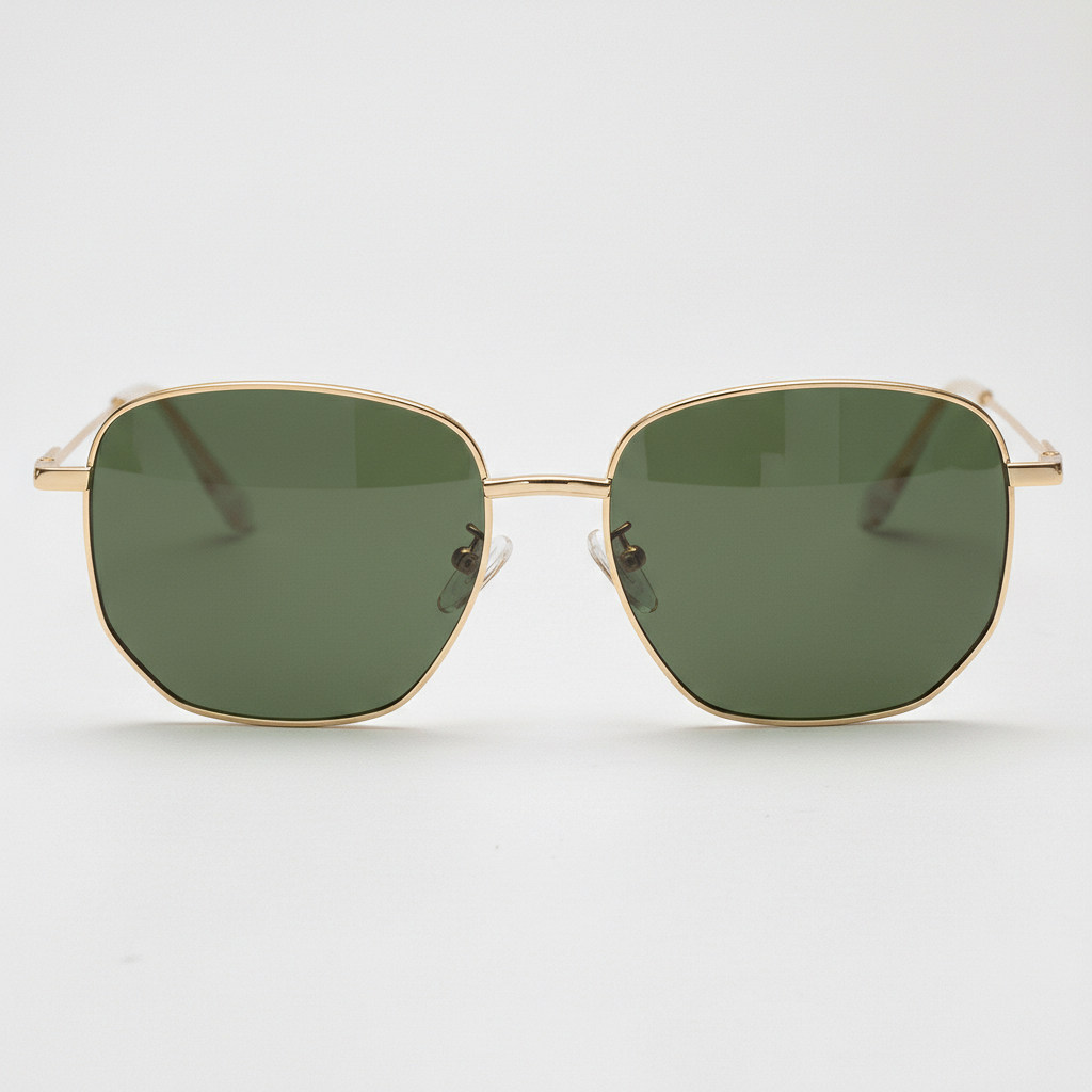 Ruth Green Tinted Lens Sunglasses - Gold Geometric Metal Frame