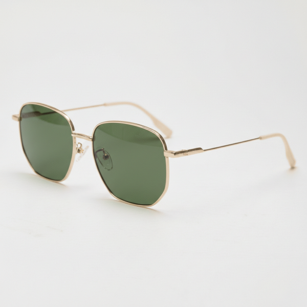 Ruth Green Tinted Lens Sunglasses - Gold Geometric Metal Frame