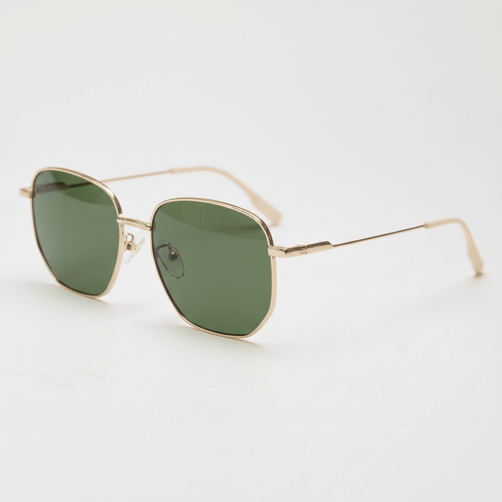 Ruth Green Tinted Lens Sunglasses - Gold Geometric Metal Frame