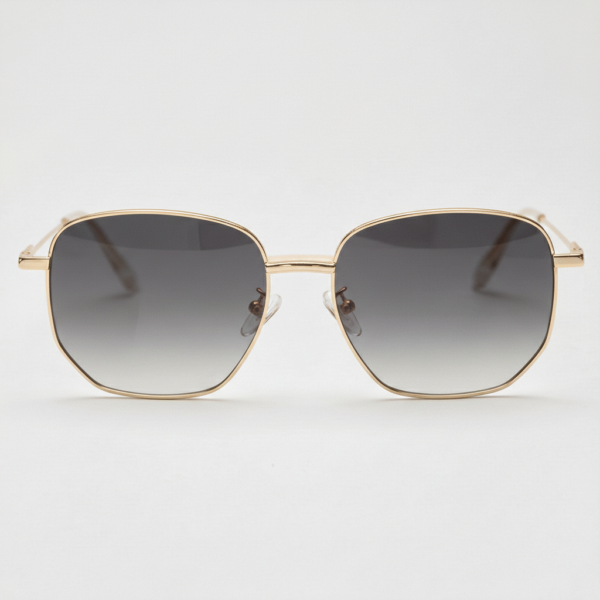Ruth Grey Gradient Lens Sunglasses - Gold Geometric Metal Frame