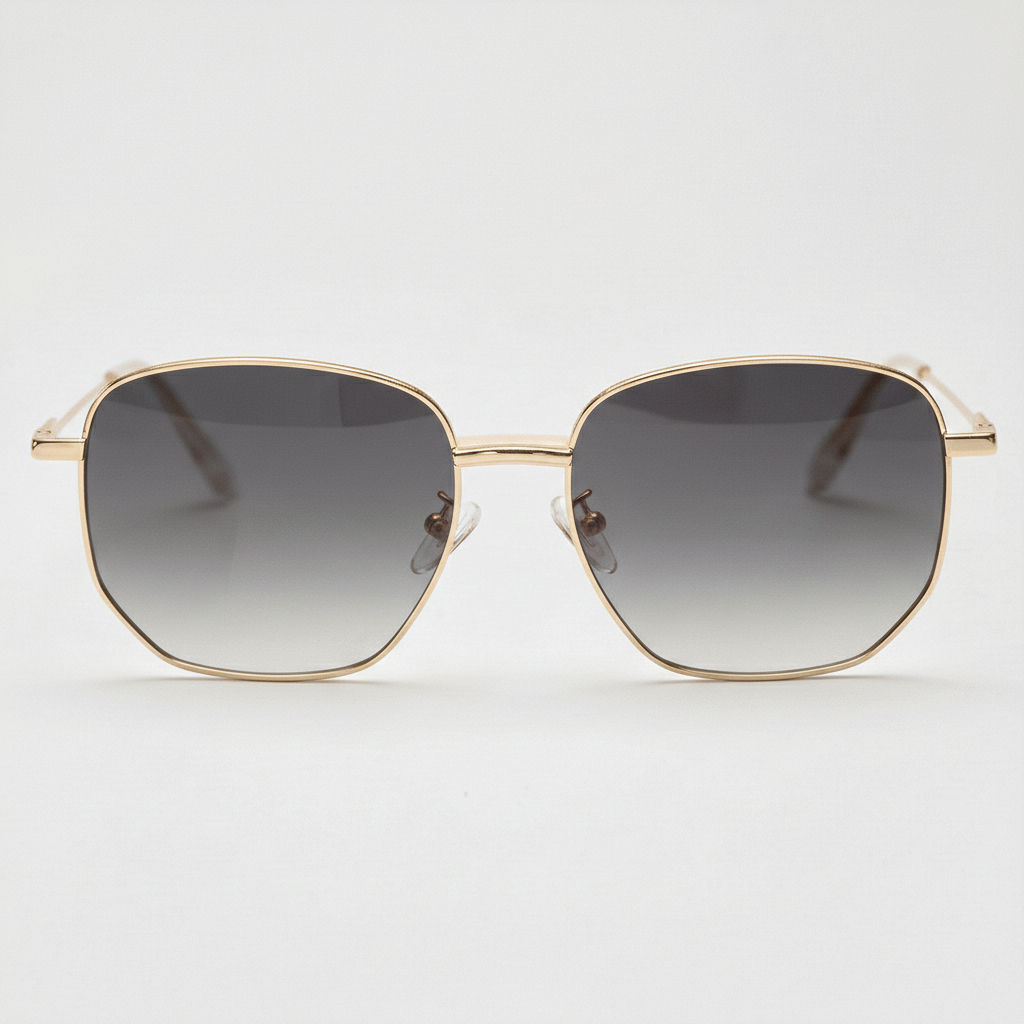 Ruth Grey Gradient Lens Sunglasses - Gold Geometric Metal Frame
