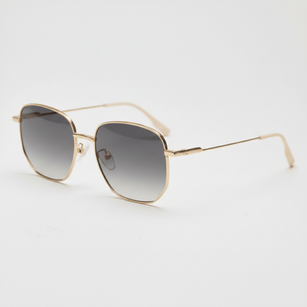 Ruth Grey Gradient Lens Sunglasses - Gold Geometric Metal Frame