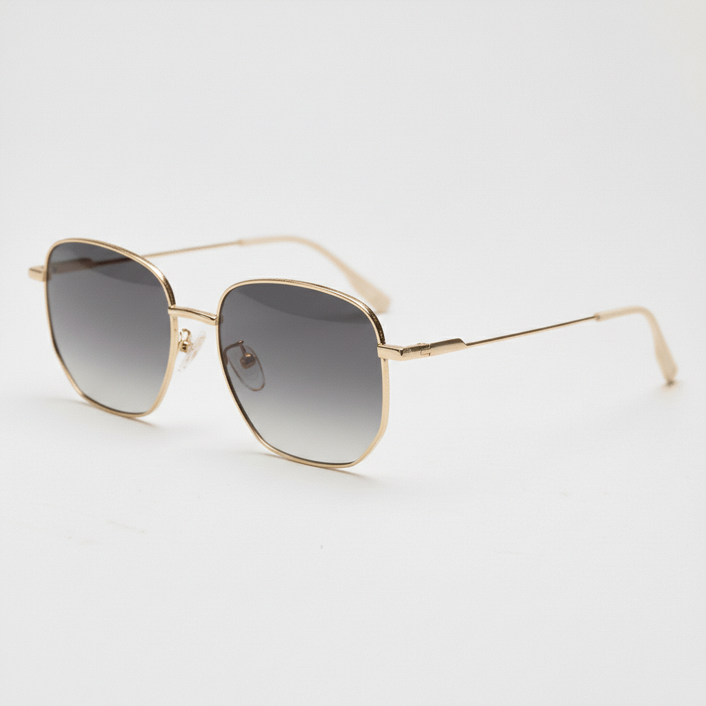 Ruth Grey Gradient Lens Sunglasses - Gold Geometric Metal Frame