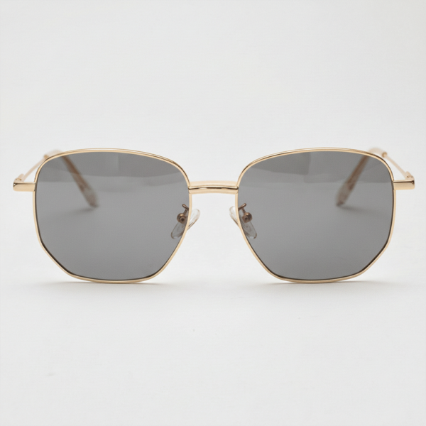 Ruth Grey Tinted Lens Sunglasses - Gold Geometric Metal Frame