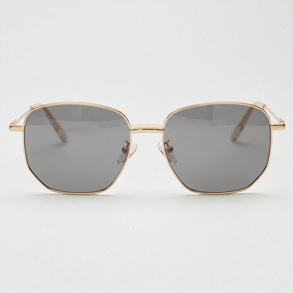 Ruth Grey Tinted Lens Sunglasses - Gold Geometric Metal Frame