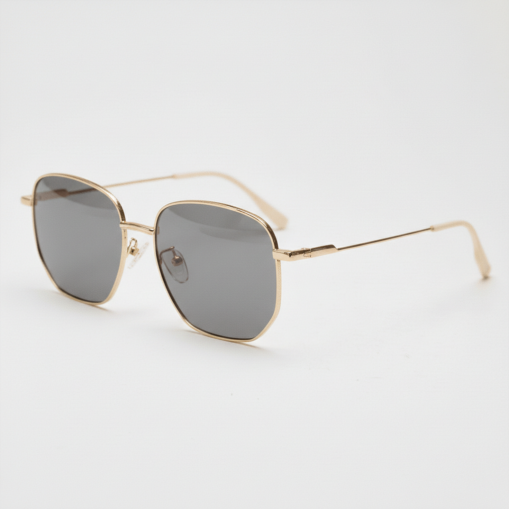 Ruth Grey Tinted Lens Sunglasses - Gold Geometric Metal Frame