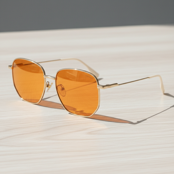 Ruth Orange Tinted Lens Sunglasses - Gold Geometric Metal Frame