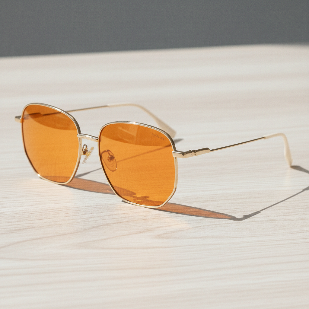 Ruth Orange Tinted Lens Sunglasses - Gold Geometric Metal Frame