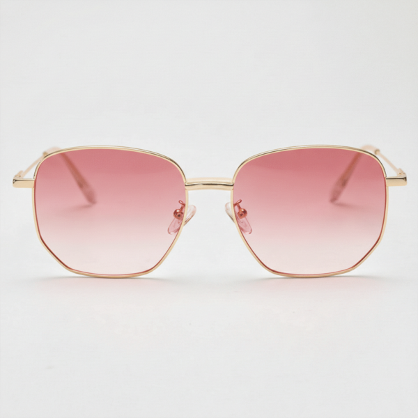 Ruth Pink Gradient Lens Sunglasses - Gold Geometric Metal Frame
