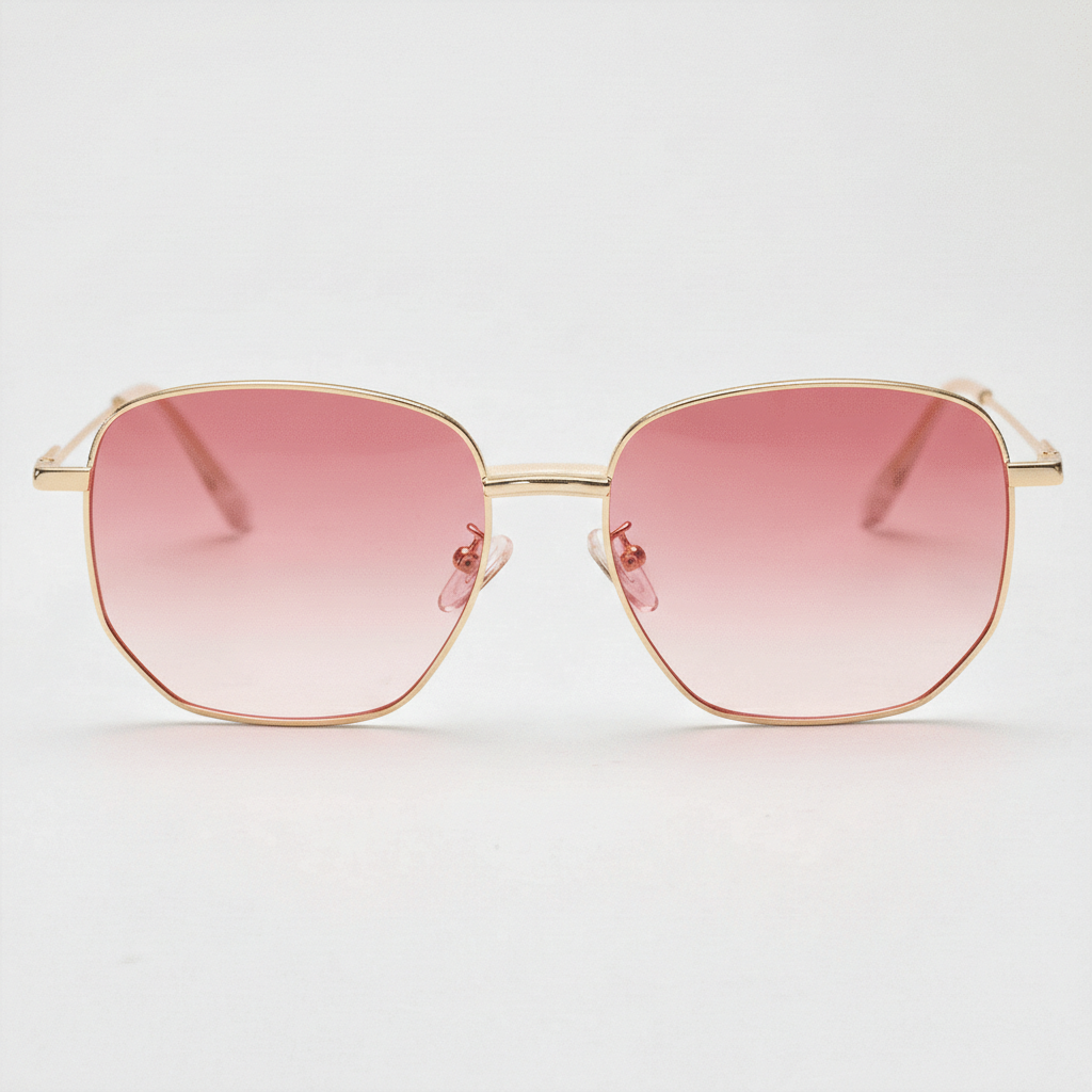 Ruth Pink Gradient Lens Sunglasses - Gold Geometric Metal Frame