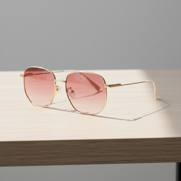 Ruth Pink Gradient Lens Sunglasses - Gold Geometric Metal Frame
