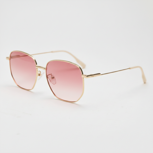 Ruth Pink Gradient Lens Sunglasses - Gold Geometric Metal Frame