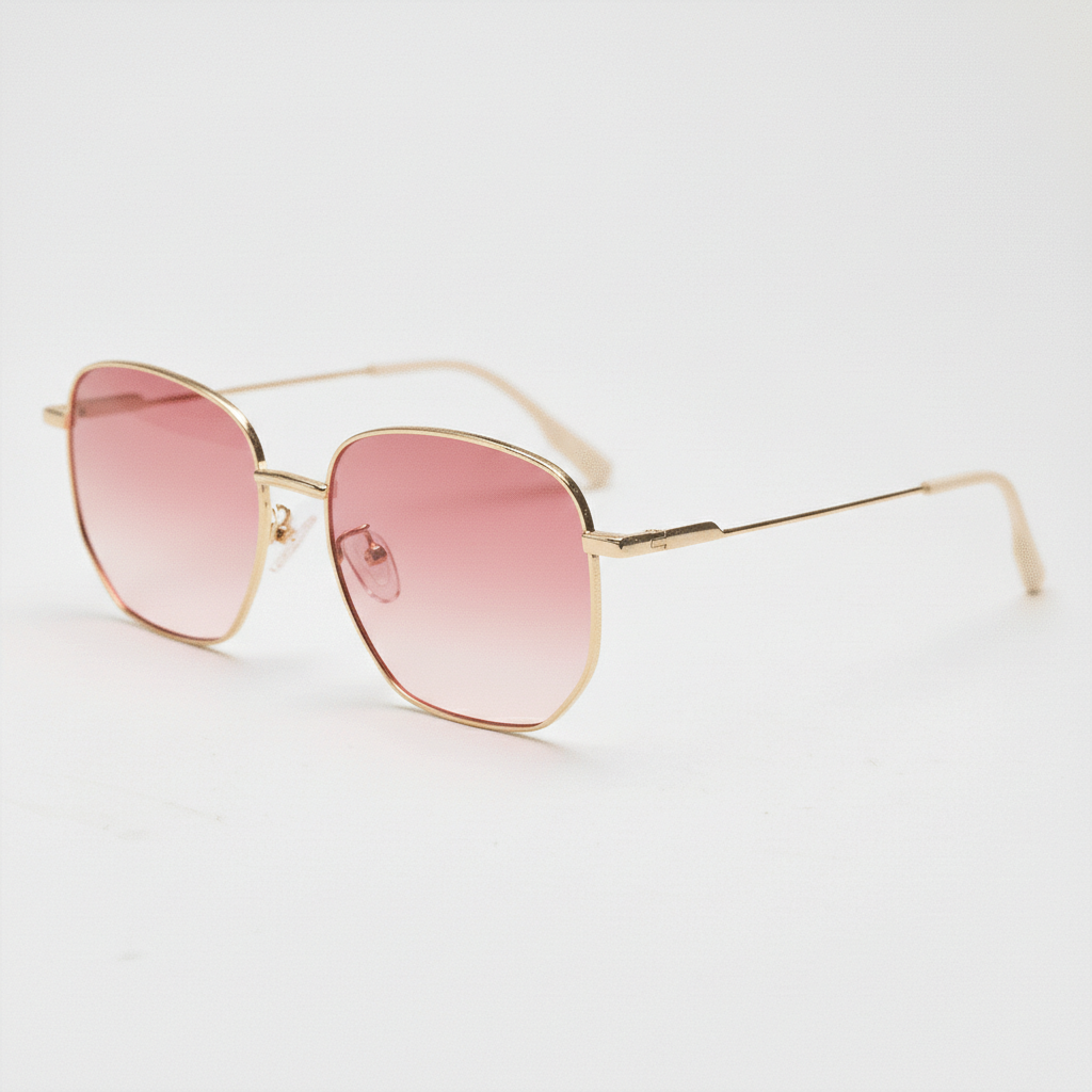 Ruth Pink Gradient Lens Sunglasses - Gold Geometric Metal Frame